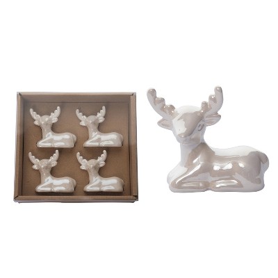 Transpac Dolomite 7.5 in White Christmas Elegant Reindeer Place Card Holder Set of 4 for Holiday Decor