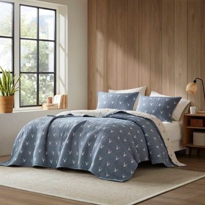 JUJABU 3-Piece Coverlet Set with Rustic Stag Head Design, Reversible Dual-Color Jacquard & Easy Machine Wash
