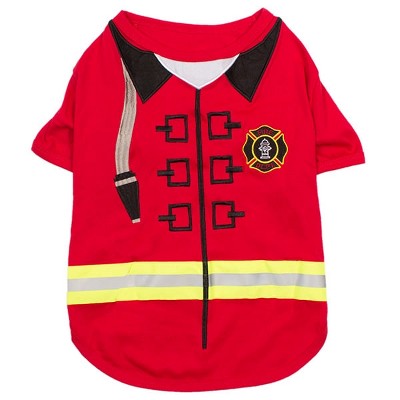 Parisian Pet 'Fire-Barker' Halloween Costume for Dogs & Cats – Firefighter Dog Costume, Pet Halloween Outfit, Red and Yellow