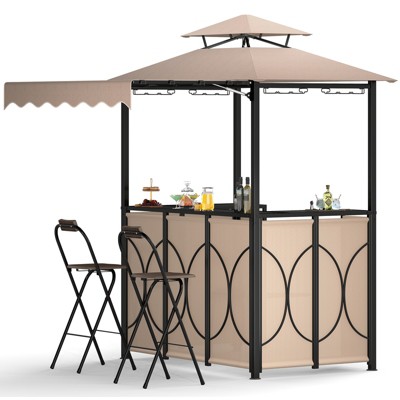 Tangkula 3-Piece Outdoor BBQ Canopy w/ Bar Table & 2 Foldable Bar Chairs Set for Patio