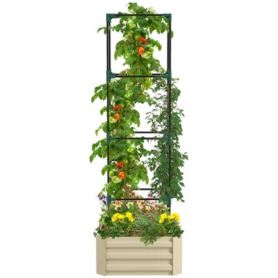 Outsunny Raised Garden Bed, 24" x 24" x 11.75" Galvanized Planter Box w/ Tomato Cage, Open Bottom for Climbing Vines