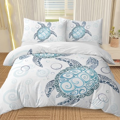 Boersma Sea Turtle Bedding Aqua Teal Blue Duvet Cover Sets Beach Turtle Bed Sets 3 Piece Turtle Themed Comforter Cover with 2 Pillowcases Twin Size