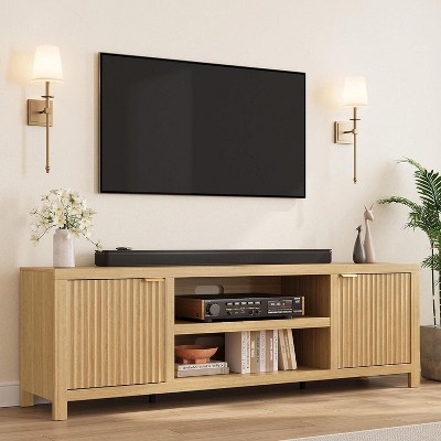 Fluted TV Stand for Tvs up to 80",Mid Century Modern TV Stand with Open Shelf,Entertainment Center Wood TV Media Console for Living Room