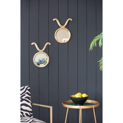 Wooakway 16"H 2-Piece Round Metal Accent Mirrors Novelty Wall Mirrors Modern Bathroom/Vanity Mirrors
