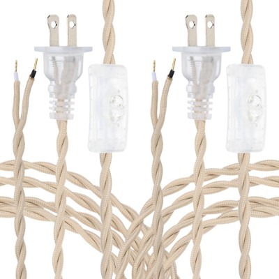 Unique Bargains Vintage Stripped Ends Twisted Cloth Covered Lamp Wires with Button and Plug 2 Pcs