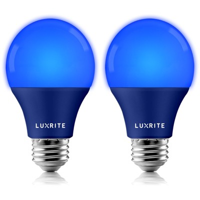 Luxrite A19 LED Blue Light Bulb, 60W Equivalent, Non-Dimmable, UL Listed, Indoor Outdoor, Porch, Christmas, Decoration, E26 Standard Base 2 Pack