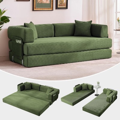 Convertible Sleeper Sofa Bed, 78.8" Floor Sofa Bed, 5-In-1 Folding Mattress Couch Loveseat with Fixed-Shape Frame