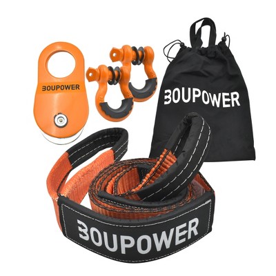 CuisinSmart Heavy Duty Tow Strap with 10 Ton Snatch Block Pulley, 3'' x8' Tree Saver Strap Off Road Recovery Kit with 45000Lbs d-Type Ring Shackle