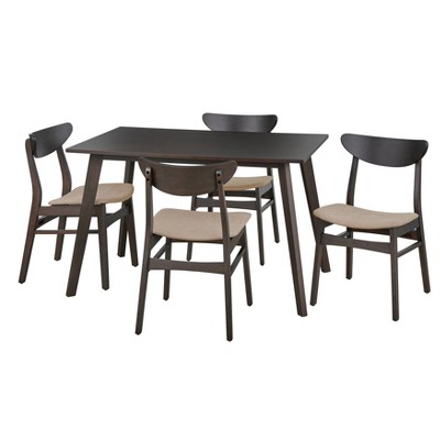 5pc Parlin Dining Set Walnut - Buylateral: Mid-century Style, Rubberwood, Seats 4
