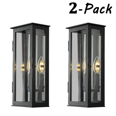 ALOADECOR Matte Black Modern Outdoor Wall Light with Dusk-to-Dawn Sensor Simplicity Wall Sconce with Clear Glass Shade for Garden (¨2 Pack)
