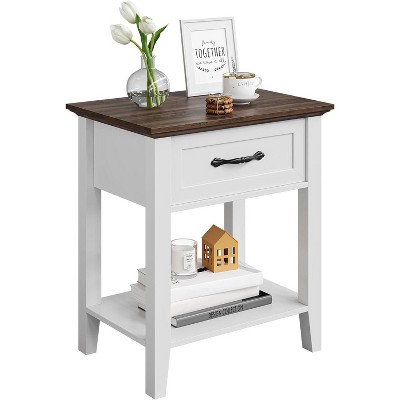 Nightstand with Drawer and 2-Tier Storage Shelves, Versatile End Table for Bedroom, Living Room, Dorm, and Small Spaces