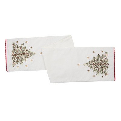 C&F Home Christmas Holiday Embroidered Christmas Tree on White Background Cotton Table Runner 14" x 72"