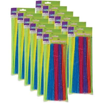 Creativity Street® Jumbo Stems, Hot Assorted Colors, 12" x 6 mm, 100 Per Pack, 12 Packs