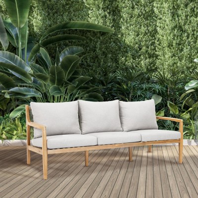 Moda Furnishings Acacia Wood Patio Outdoor Threeseat Sofa With Cushions