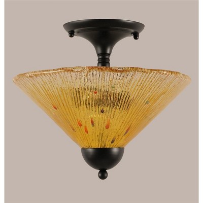 Toltec Lighting Any 2 - Light Flush Mount in  Matte Black with 12" Gold Champagne Crystal Shade