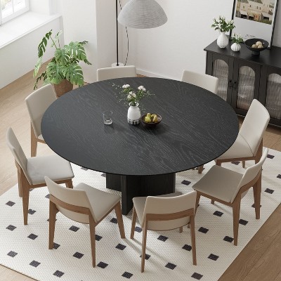 PexFix 59" x 59" Solid Wood Round Dining Table with Black Finish and Elegant Arched Legs for Modern Dining Rooms & Kitchens