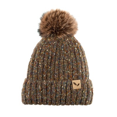 Sprigs Chunky Knit Beanie With Faux Fur Pom