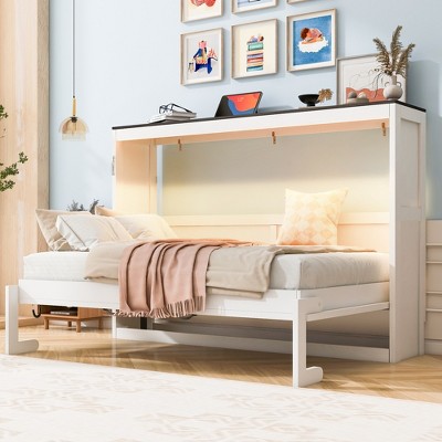 Whisen Twin Size Murphy Bed with LED Lighting, Folds into Stylish Wall Cabinet