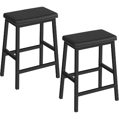 Hachikiko 24" Black PU Leather Bar Stools,Breakfast Chairs for Kitchen,Bar,Dining Room,Set of 2