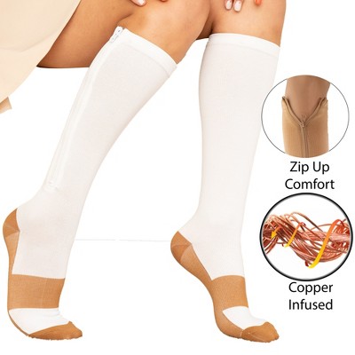 5 Star Super Deals Copper Zipper Pressure Compression Socks Closed Toe Knee High Zip Up Support Stockings - Closed Toe Copper Infused