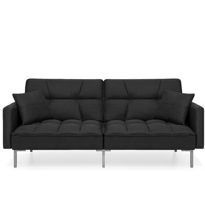Best Choice Products Convertible Living Room Linen Fabric Tufted Split-Back Futon Sofa w/ 2 Pillows