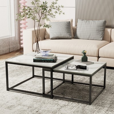 Artloge Set of 2 Rectangle Nesting Coffee Table  Living Room Stackable Accent Tables