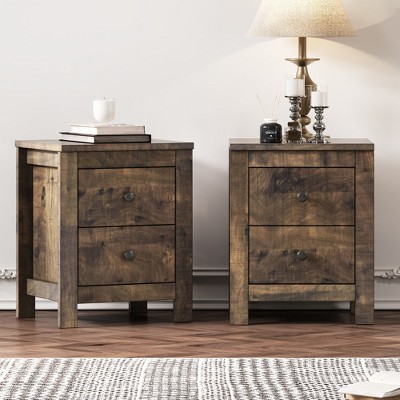 Bella Depot 16.7'' Farmhouse Wooden Nightstand Set of 2 Side Table with Storage Cabinet for Bedroom