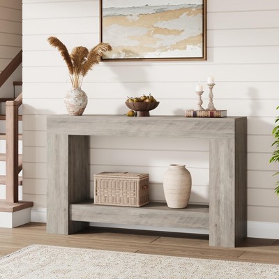 63 Inches Long Console Table for Entryway, 2-Tier Large Sofa Table with Storage, Farmhouse Console Table for Living Room