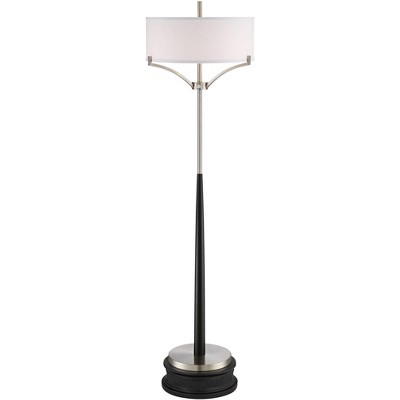 360 Lighting Modern Industrial Floor Standing Lamp with Riser 66.5" Tall Black Nickel Metal White Drum Shade for Living Room Reading Bedroom