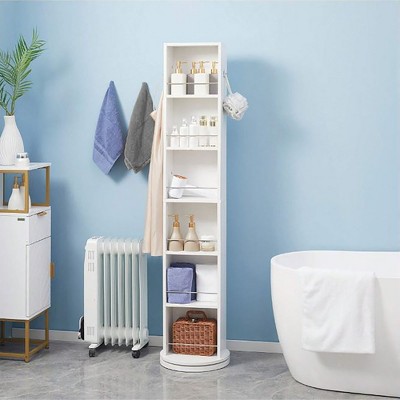 Evideco French Home Goods White Rotating Bathroom Storage Cabinet Swivel Tower Cabinet Organizer with Mirror