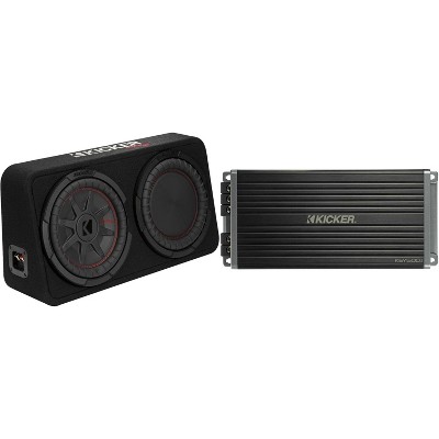 Kicker 48TCWRT102 CompRT 10" subwoofer in thin profile enclosure, 2ohm with 47KEY5001 Amp Bundle