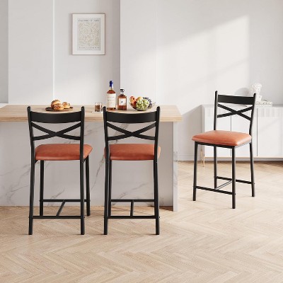 Nasitip 2PCS Bar Stools Set, PU Upholstered, X-Backrest, Metal Footrest, Counter Height for Dining Room, Coffee Shop