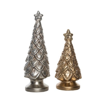 Transpac 11 in Multicolor Christmas Layered Metallic Tree Set of 2 Decorative Resin Accents for Holiday Decor