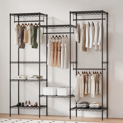 Garment Rack Heavy Duty Clothes Rack, Metal Clothing Rack with 4 Hang Rods & 8 Adjustable Shelves, Freestanding Wardrobe Closet Garment Rack