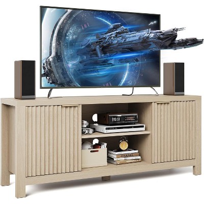65" Fluted TV Stand - Modern Entertainment Center w/ 2 Storage Cabinets & Open Shelves | Heavy-Duty Console for Living Room & Bedroom