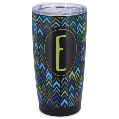 Elanze Designs E Monogram Herringbone Arrows Wrap-Around Design 20 Ounce Stainless Steel On-The-Go Coffee Mug, Thermal Travel Tumbler with Leak