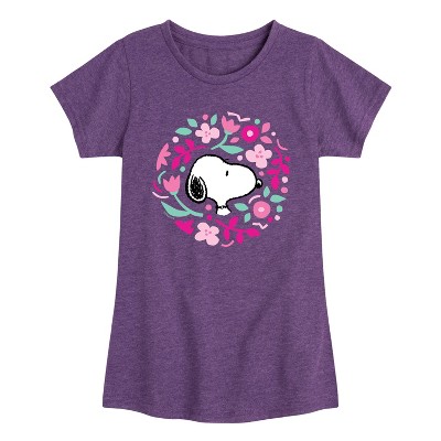 Girls' - Peanuts - Snoopy Valentine Floral Circle Fitted Short Sleeve Graphic T-Shirt