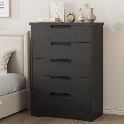 5 Drawer Dresser for Bedroom, Black Chest of Drawers Nightstand with Embedded Handles, Wooden Dresser Organizer for Living Room, Nursery, Entryway