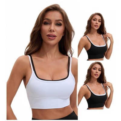 INSPIRE CHIC Women's Double Spaghetti Strap Longline Full Coverage Workout Padded Sports Bras 3 Packs