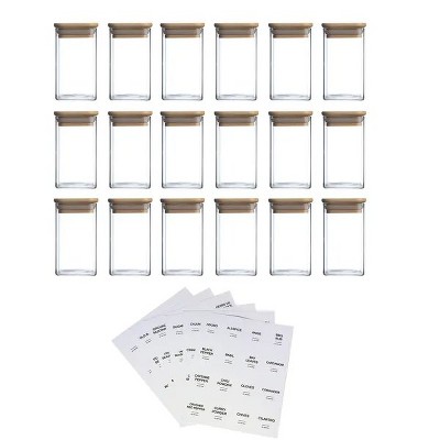 18 PCS Square Seasoning Jar Pepper Seasoning Bottle Pepper Powder Bottle 240ml Bamboo Wood Glass Seasoning Tank Square Spice Bottle