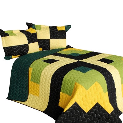 Slickblue Full/Queen Quilt Set, 100% TC Fabric Vermicelli Quilted Patchwork, Reversible, Multi Design & Color, 3pc