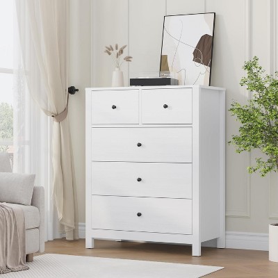 Acekool 37" Tall 5-Drawer Dresser, Deep Storage, Metal Knobs, Modern Wood Chest for Bedroom Entryway