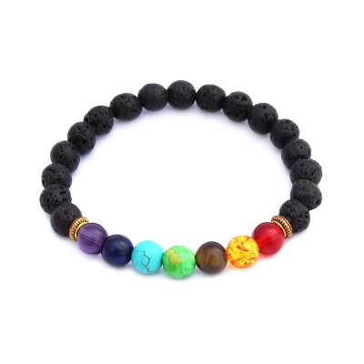 Plantlife Aromatherapy Bracelet - 7 Chakra with Gold Stretch, Lava Rock & Natural Stone Jewelry for Essential Oil Diffusion
