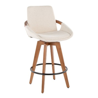 LumiSource Cosmo Counter Height Barstool Walnut Bamboo/Cream Noise Fabric