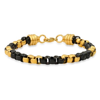Steeltime Men's two tone black ip and stainless steel box chain bracelet. Color Options: Blue, Gold, Silver