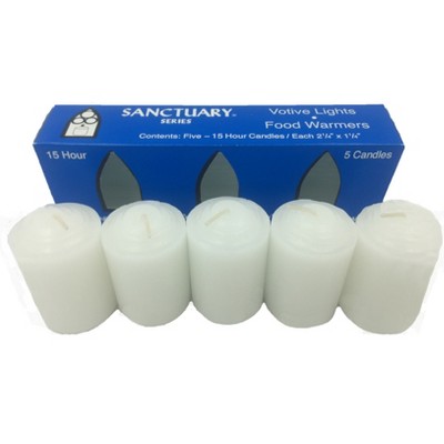 5ct 15-Hour Food Warmer Votive Candle Set - Continental Candle: Unscented, Paraffin Wax, 2.25" Height