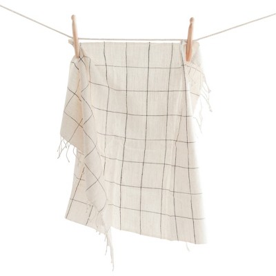 Slickblue Windowpane Plaid Hand Towel Cotton Kitchen Bathroom Accent – Beige or Navy