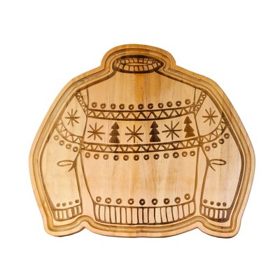 Slickblue Winter Sweater Wood Board 13"x15" - Cozy Serving Tray with Stripes, Trees, & Stars for Seasonal Décor