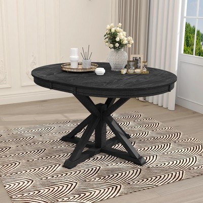Whisen Retro Functional Extendable Dining Table with a 12" Leaf for Dining Room
