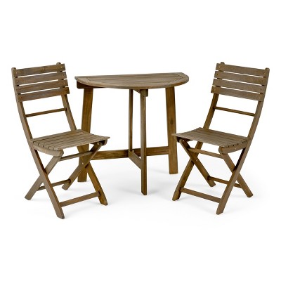GDFStudio Pavillion Outdoor 3pcs Acacia Wood Foldable Bistro Set